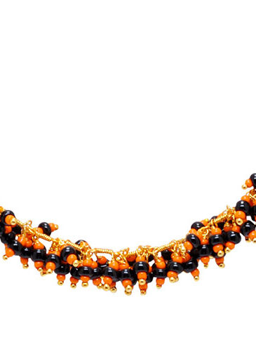 Gehna Jaipur Black & Orange Color Zirconia Beads Necklace & Earrings For Girls & Women CC-1076