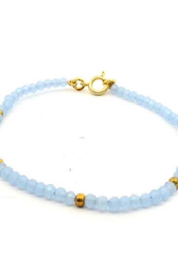 Gehna Jaipur Blue Chalcedony Zircon & Vermeil Spacer Beads Bracelet  For Girls & Women CB-1077