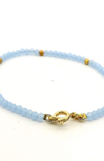Gehna Jaipur Blue Chalcedony Zircon & Vermeil Spacer Beads Bracelet  For Girls & Women CB-1077