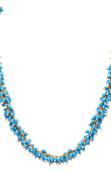 Gehna Jaipur Turquoise Blue & White Color Zirconia Beads Necklace & Earrings For Girls & Women CC-1077