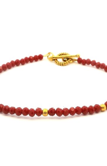 Gehna Jaipur Red Jasper Zircon & Vermeil Spacer Beads Bracelet  For Girls & Women CB-1079