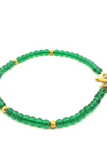 Gehna Jaipur Plain Emerald Zircon & Vermeil Spacer Beads Bracelet  For Girls & Women CB-1080