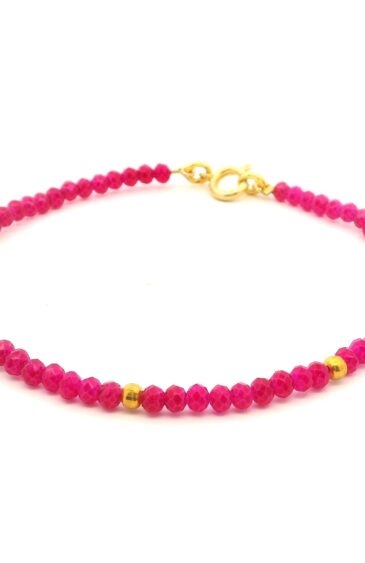 Gehna Jaipur Pink Chalcedony Zircon & Vermeil Spacer Beads Bracelet  For Girls & Women CB-1081