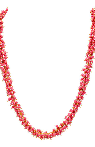 Gehna Jaipur Carrot Pink & White Color Beads Necklace Set Gold Rhodium Plating For Girls & Women CC-1083