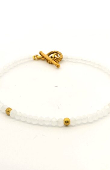 Gehna Jaipur White Moonstone Zircon & Vermeil Spacer Beads Bracelet  For Girls & Women CB-1084