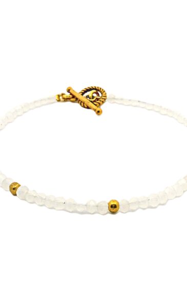 Gehna Jaipur White Moonstone Zircon & Vermeil Spacer Beads Bracelet  For Girls & Women CB-1084