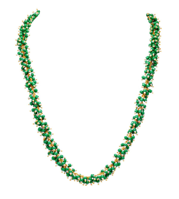 Gehna Jaipur Emerald Green & Pearl Color Zirconia Beads Necklace Set For Girls & Women CC-1085
