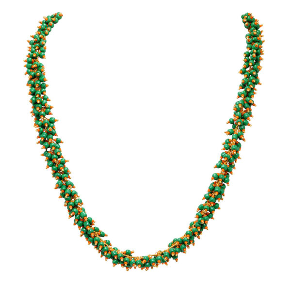 Gehna Jaipur Emerald Green & Orange Color Zirconia Beads Necklace Set For Girls & Women CC-1086
