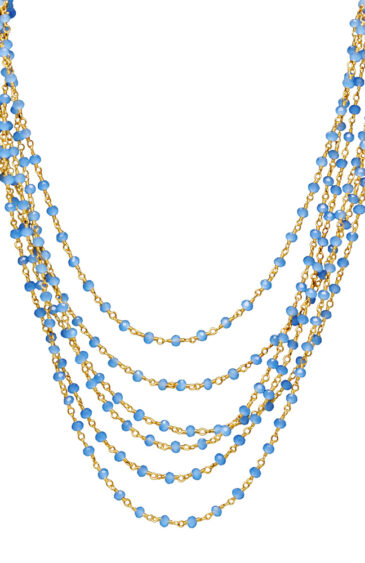 Gehna Jaipur Beautiful Blue Chalcedony Color Zirconia Faceted Beads Rosary Chain For Girls & Women CC-1088