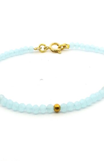 Gehna Jaipur Blue Chalcedony Zircon & Vermeil Spacer Beads Bracelet  For Girls & Women CB-1089
