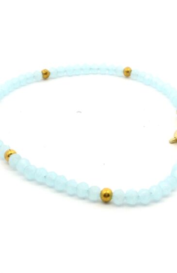Gehna Jaipur Blue Chalcedony Zircon & Vermeil Spacer Beads Bracelet  For Girls & Women CB-1089