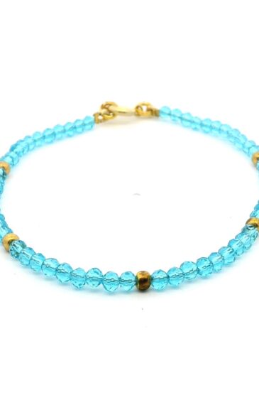 Gehna Jaipur Swiss Blue Topaz Zircon & Vermeil Spacer Beads Bracelet  For Girls & Women CB-1090