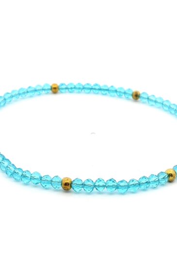 Gehna Jaipur Swiss Blue Topaz Zircon & Vermeil Spacer Beads Bracelet  For Girls & Women CB-1090