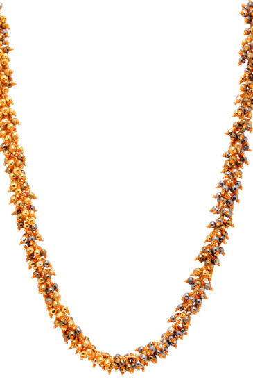 Gehna Jaipur Orange, Gun Metal & Golden Color Zirconia Beads Rosary Chain & Earrings For Girls & Women CC-1092