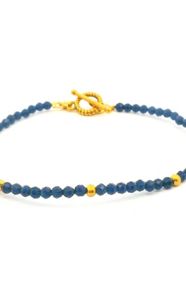 Gehna Jaipur Blue Sapphire Zircon & Vermeil Spacer Beads Bracelet  For Girls & Women CB-1093