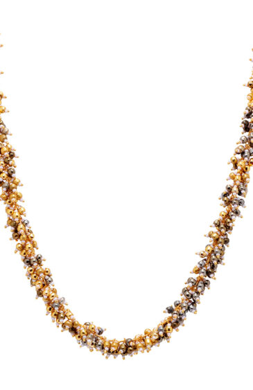 Gehna Jaipur White, Golden & Gun Metal Color Zirconia Beads Rosary Chain & Earrings For Girls & Women CC-1093