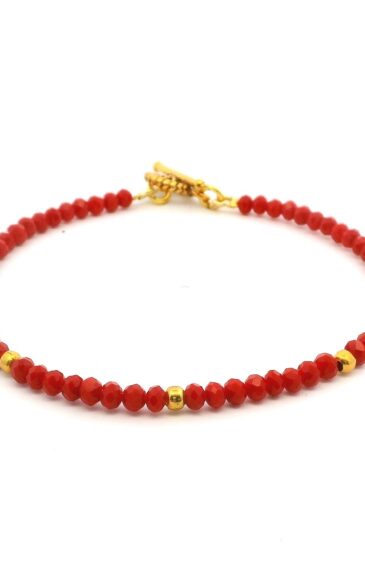 Gehna Jaipur Red Jasper Zircon & Vermeil Spacer Beads Bracelet  For Girls & Women CB-1096