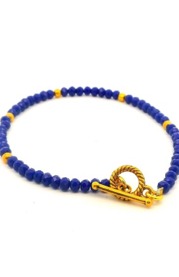 Gehna Jaipur Lapis Lazuli Zircon & Vermeil Spacer Beads Bracelet  For Girls & Women CB-1100