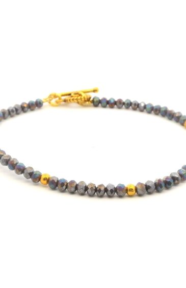 Gehna Jaipur Grey Rainbow Zircon & Vermeil Spacer Beads Bracelet  For Girls & Women CB-1102