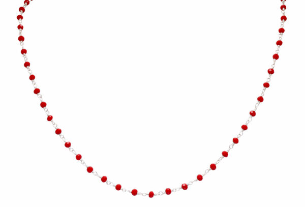 Gehna Jaipur 18″ Inches Red Color Zirconia Faceted Beads Rosary Chain For Girls & Women CC-1102