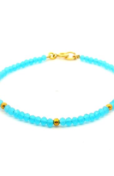 Gehna Jaipur Blue Chalcedony Zircon & Vermeil Spacer Beads Bracelet  For Girls & Women CB-1108