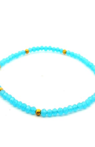 Gehna Jaipur Blue Chalcedony Zircon & Vermeil Spacer Beads Bracelet  For Girls & Women CB-1108