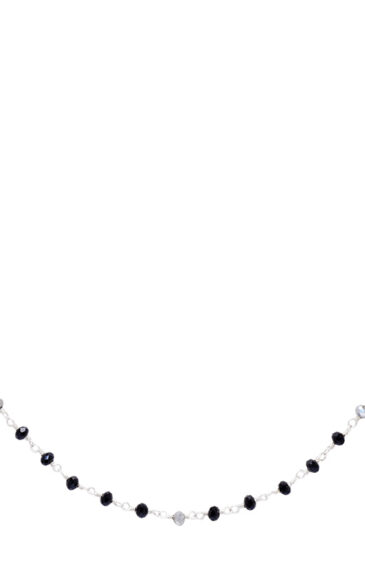 Gehna Jaipur 19″ Inches Black & Silver Color Zirconia Faceted Beads Rosary Chain For Girls & Women CC-1108