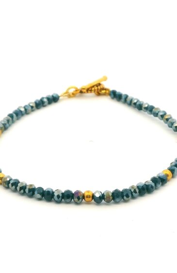 Gehna Jaipur Peacock Blue Color Zircon & Vermeil Spacer Beads Bracelet  For Girls & Women CB-1109