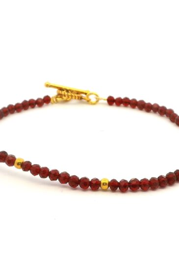 Gehna Jaipur Red Garnet Zircon & Vermeil Spacer Beads Bracelet  For Girls & Women CB-1112