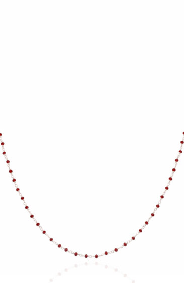 Gehna Jaipur 18″ Inches Red Color Zirconia Faceted Beads Rosary Chain For Girls & Women CC-1114