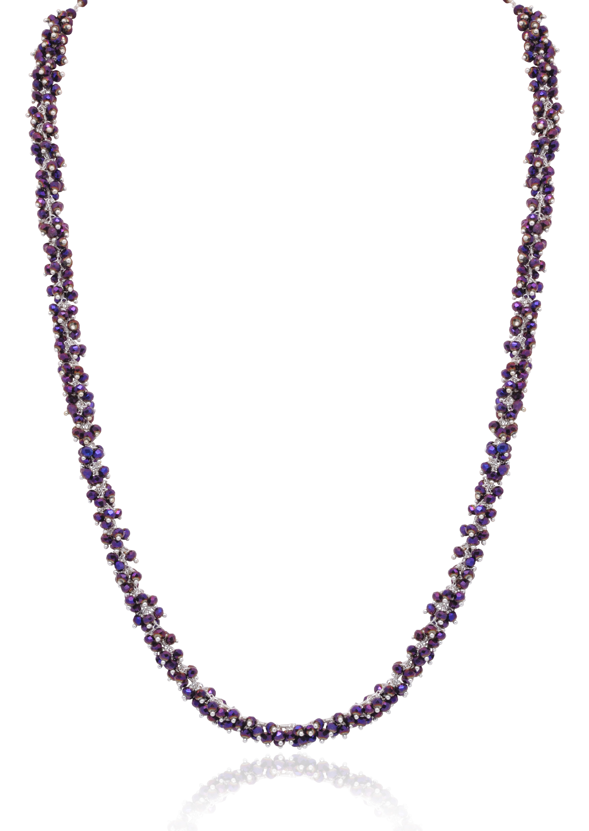 Gehna Jaipur 25″ Inches Purple Color Pyrite Stone Zirconia Faceted Beads Rosary Chain For Girls & Women CC-1115