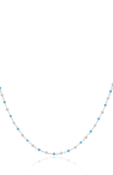 Gehna Jaipur Blue Onyx & Pearl Color Zirconia Stone Beads Rosary Chain (Blue & Cream) For Girls & Women CC-1116