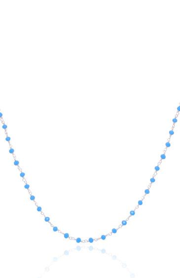 Gehna Jaipur Blue Onyx Color Zirconia Faceted Stone Beads Rosary Chain (Blue) For Girls & Women CC-1117