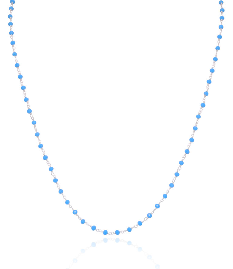 Gehna Jaipur Blue Onyx Color Zirconia Faceted Stone Beads Rosary Chain (Blue) For Girls & Women CC-1117