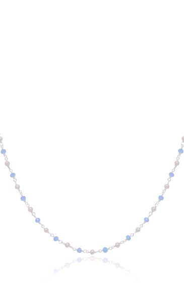 Gehna Jaipur Pearl & Chalcedony Color Zirconia  Beads Rosary Chain (Blue & Cream) For Girls & Women CC-1118