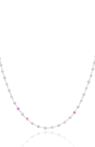 Gehna Jaipur Pink, White & Pearl Color Zirconia Beaded Rosary Chain (Multi Color) For Girls & Women CC-1119