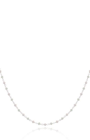 Gehna Jaipur Pearl & Green Chalcedony Color Zirconia Faceted Beads Rosary Chain (Green & Cream) For Girls & Women CC-1120