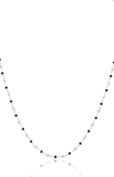 Gehna Jaipur Pearl & Black Spinel Color Zirconia  Beads Rosary Chain (Black & Cream) For Girls & Women CC-1121
