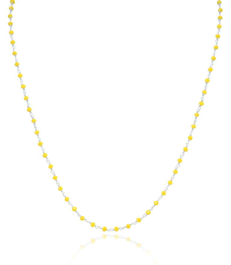 Gehna Jaipur Yellow Jasper Color Zirconia Faceted Beads Rosary Chain (Yellow) For Girls & Women CC-1123