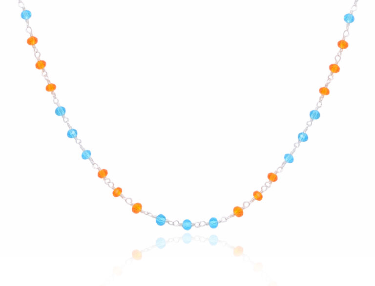 Gehna Jaipur Blue Topaz & Mandarin Color Zirconia  Beads Rosary Chain (Orange & Blue) For Girls & Women CC-1124
