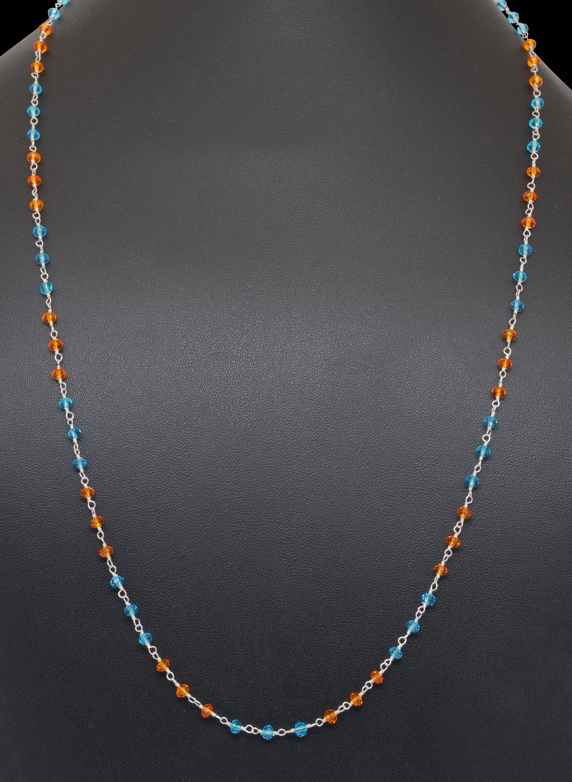Gehna Jaipur Blue Topaz & Mandarin Color Zirconia  Beads Rosary Chain (Orange & Blue) For Girls & Women CC-1124