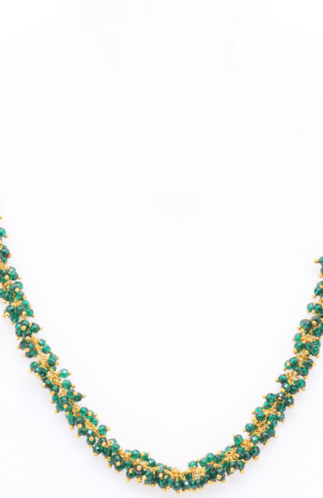 Gehna Jaipur Emerald Green Color Zirconia Bead Necklace Set Yellow Gold For Girls & Women CC-1128