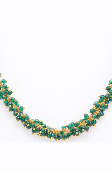 Gehna Jaipur Emerald Green Color Zirconia Bead Necklace Set Yellow Gold For Girls & Women CC-1128