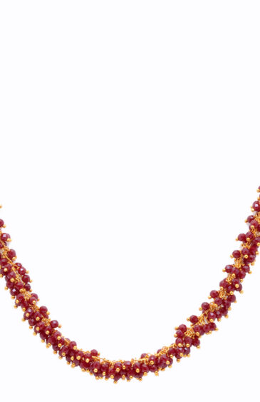 Gehna Jaipur Ruby Red Color Zirconia Bead Necklace Set Yellow Gold For Girls & Women CC-1129