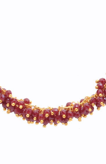 Gehna Jaipur Ruby Red Color Zirconia Bead Necklace Set Yellow Gold For Girls & Women CC-1129