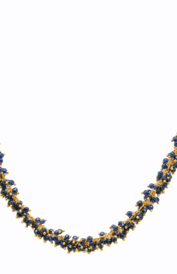 Gehna Jaipur Blue Sapphire Color Zirconia Bead Necklace Set Yellow Gold For Girls & Women CC-1130