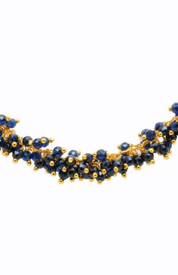 Gehna Jaipur Blue Sapphire Color Zirconia Bead Necklace Set Yellow Gold For Girls & Women CC-1130