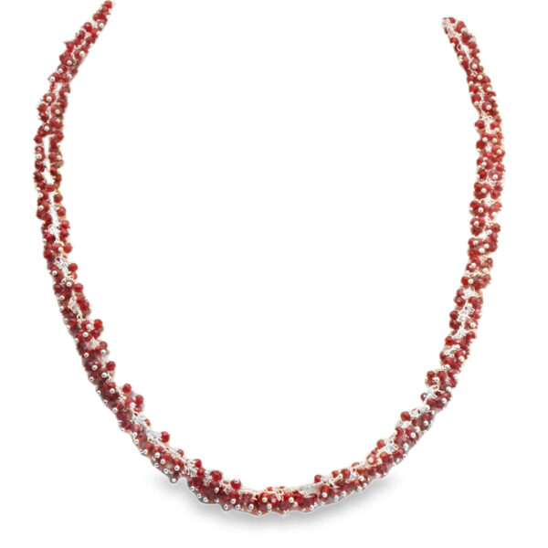 Gehna Jaipur Red Garnet Color Zirconia Bead Necklace Set Silver Rhodium Plating For Girls & Women CC-1132