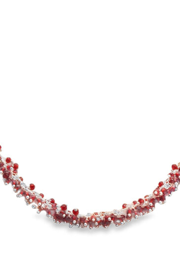 Gehna Jaipur Red Garnet Color Zirconia Bead Necklace Set Silver Rhodium Plating For Girls & Women CC-1132