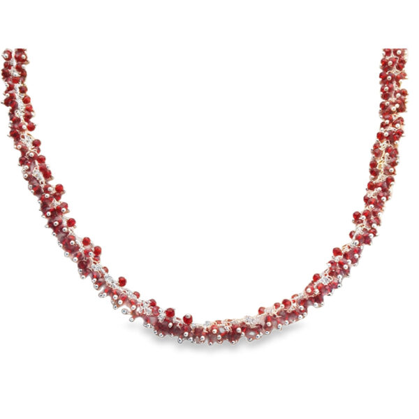 Gehna Jaipur Red Garnet Color Zirconia Bead Necklace Set Silver Rhodium Plating For Girls & Women CC-1132